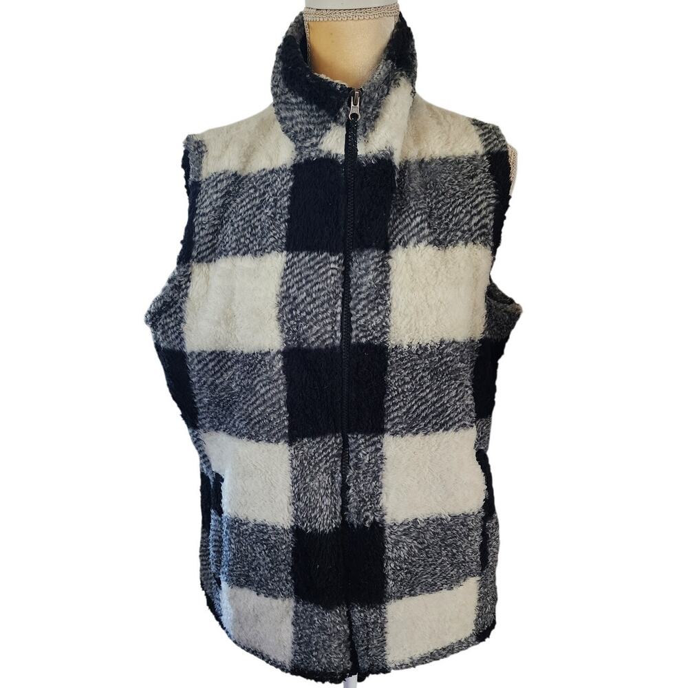 Stillwater Black and White Cozy Fuzzy Full Zip Vest Size Large
